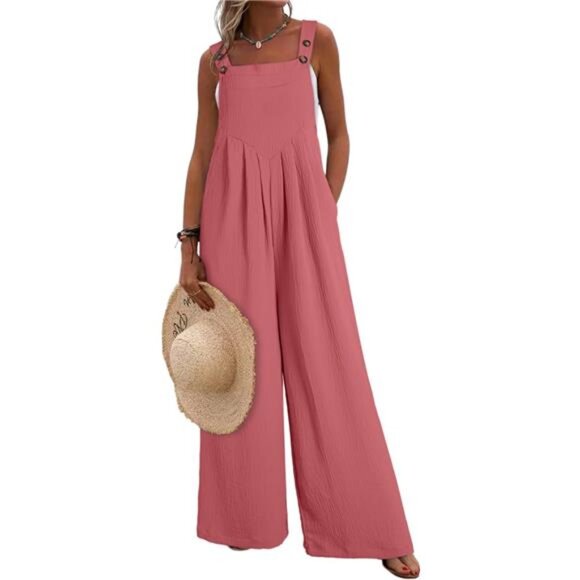 Pants - Women's Jumpsuits One Piece With Pockets Pink